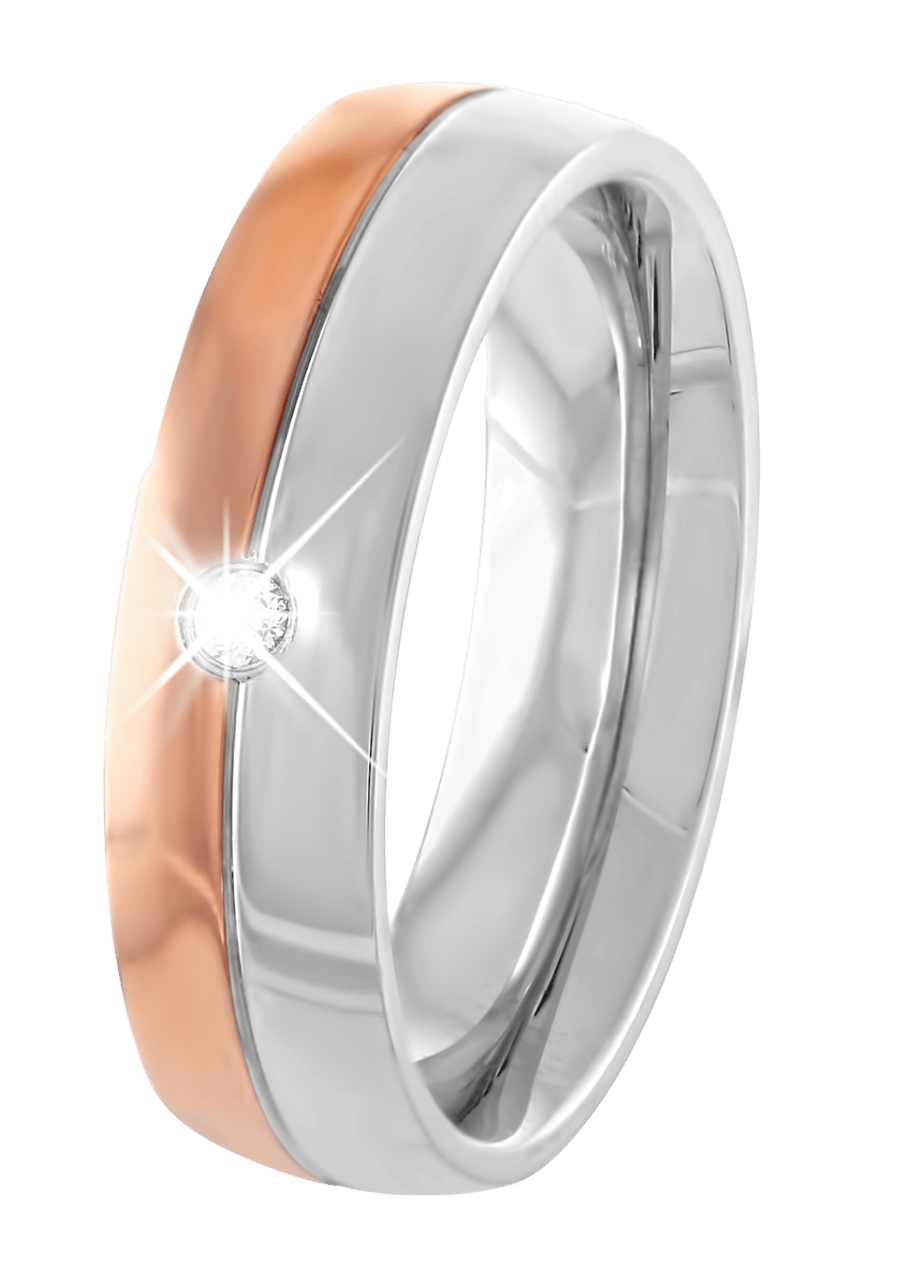 Gerecycleerd stainless steel/rose ring met witte zirkonia