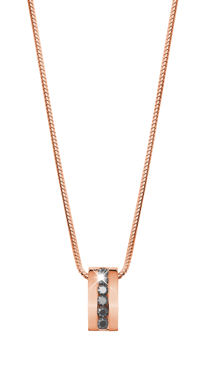 Gerecycleerd stalen collier+hanger roseplated zwarte zirkonia