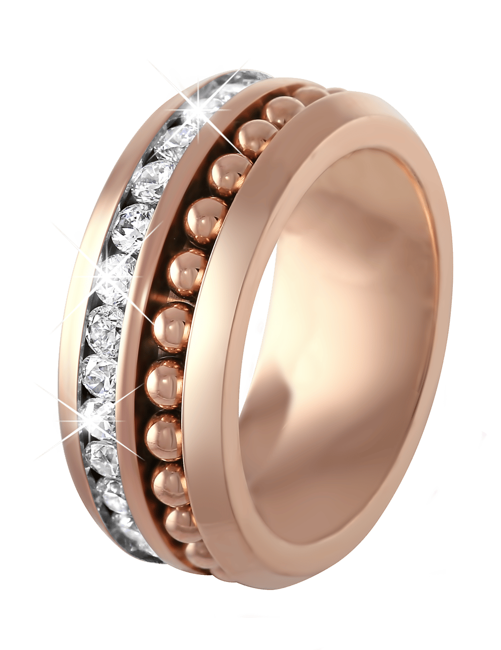 Stainless steel ring roseplated bolletjes witte zirkonia