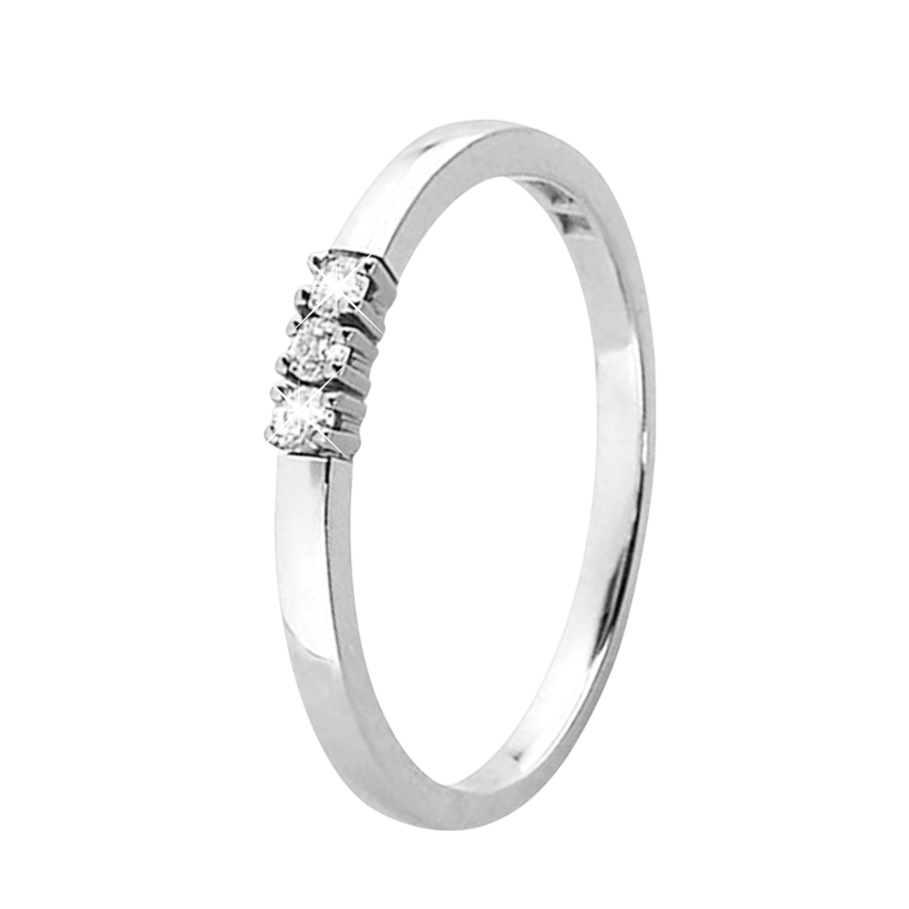 14 karaat witgouden rijring met 3 diamanten 0,09ct.