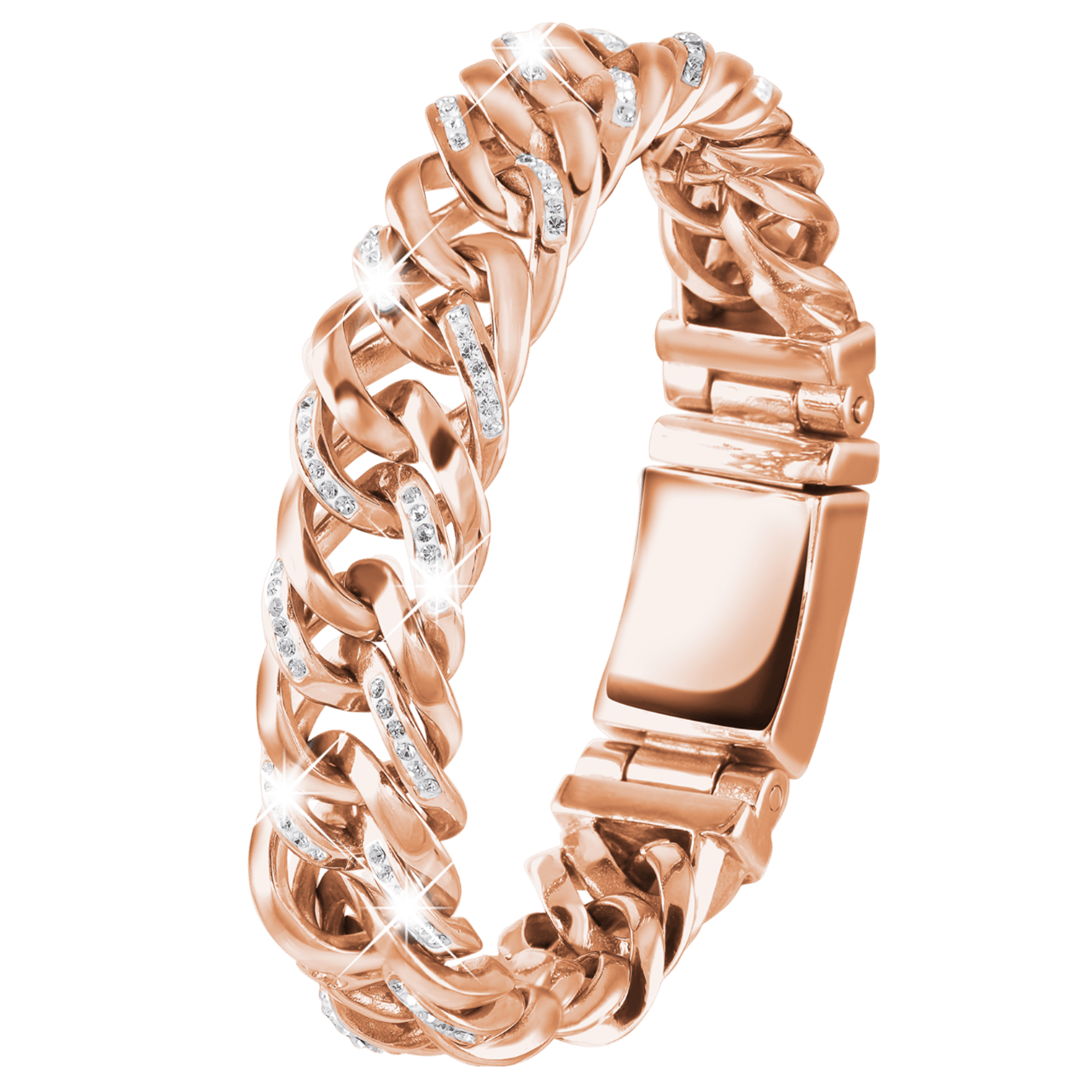 Stalen schakelarmband roseplated met kristal
