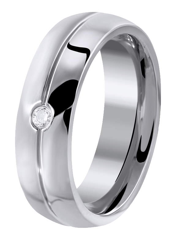 Gerecycled stainless steel ring mat/glans met zirkonia