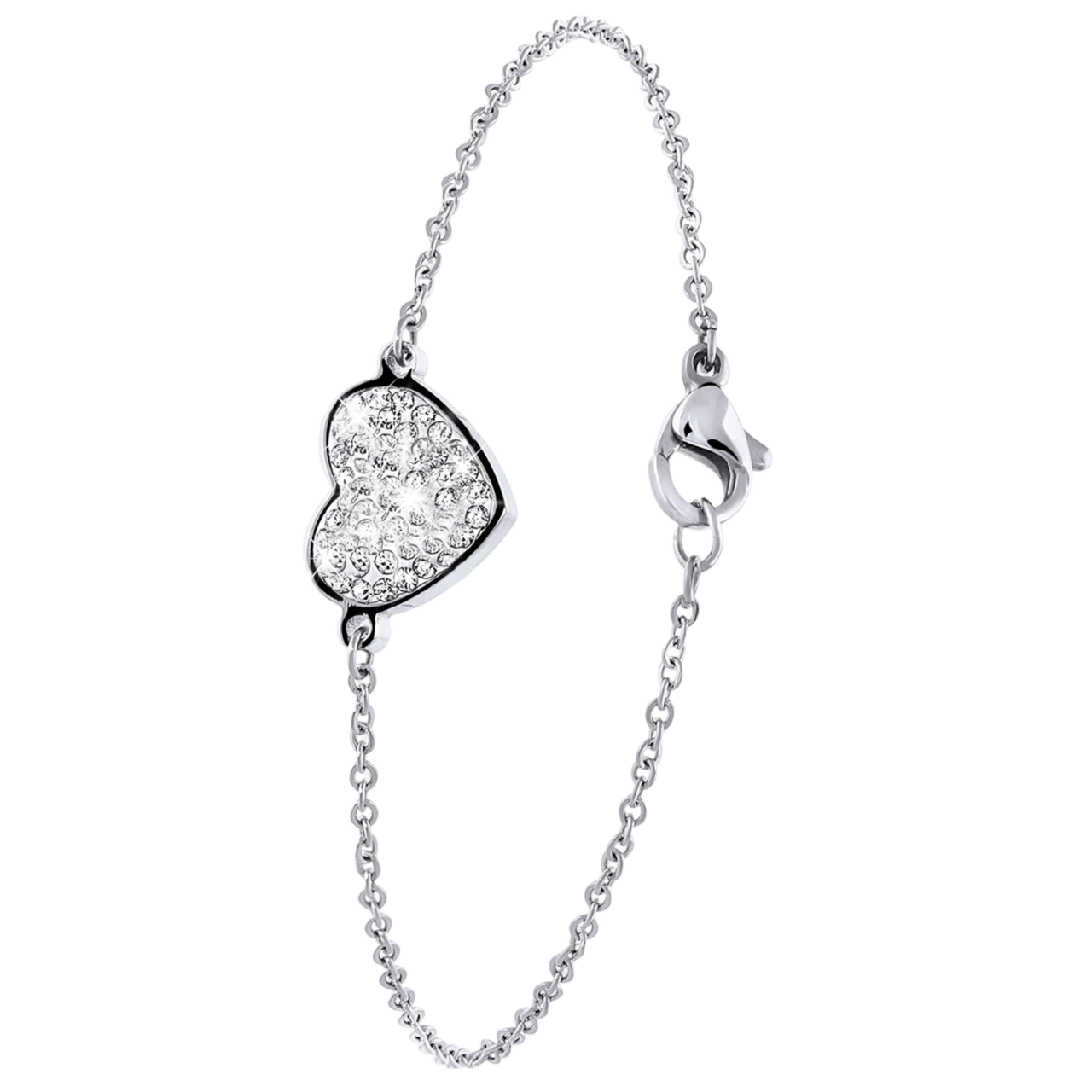 Gerecycleerd stainless steel armband hart met kristal