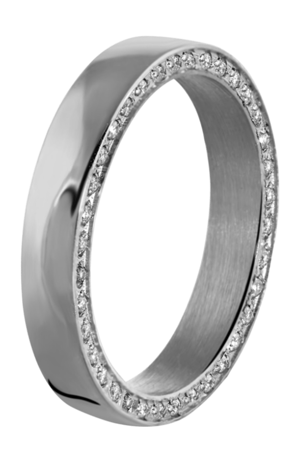 Gerecycled stainless steel ring met zirkonia