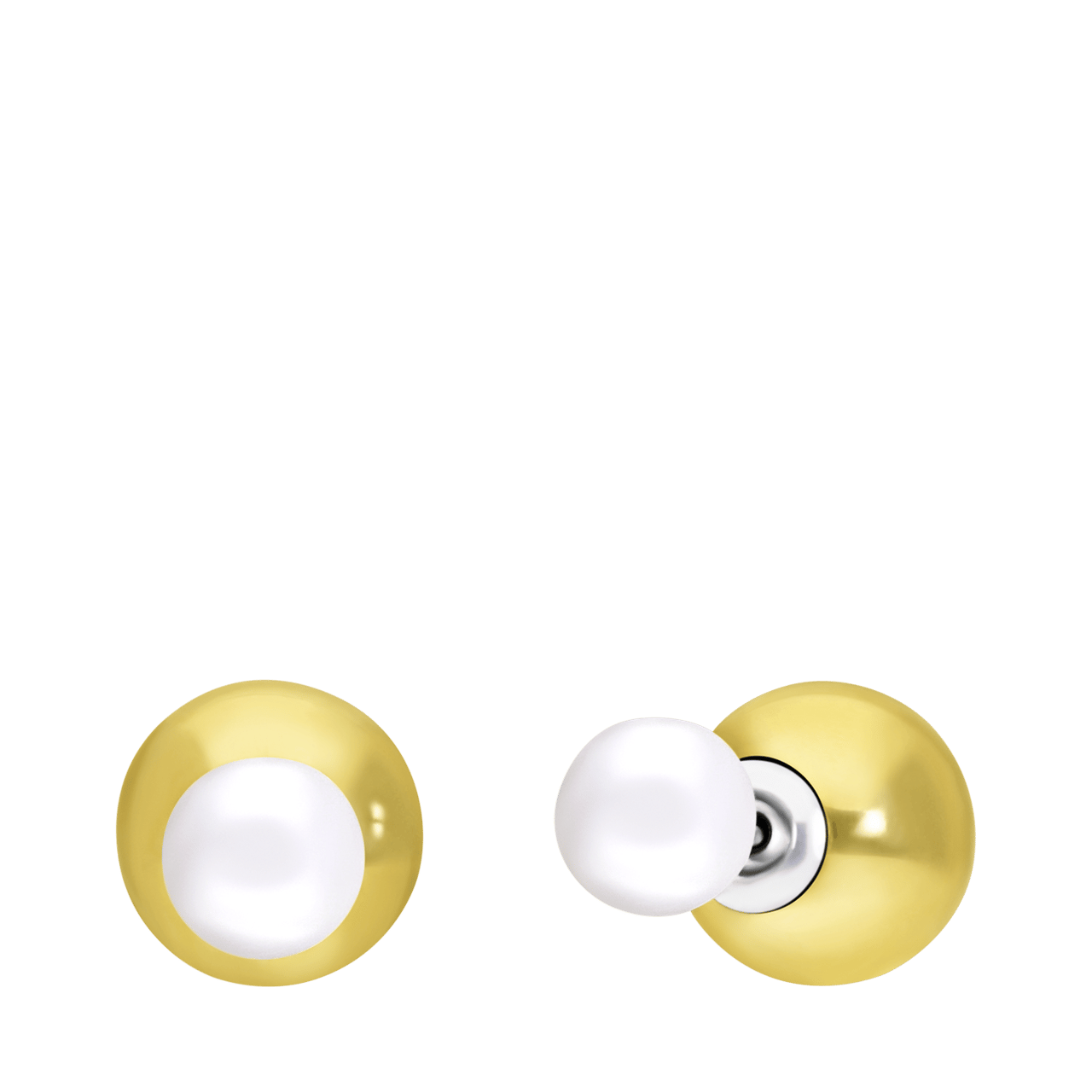 Stalen dubbele oorbellen goldplated met parel