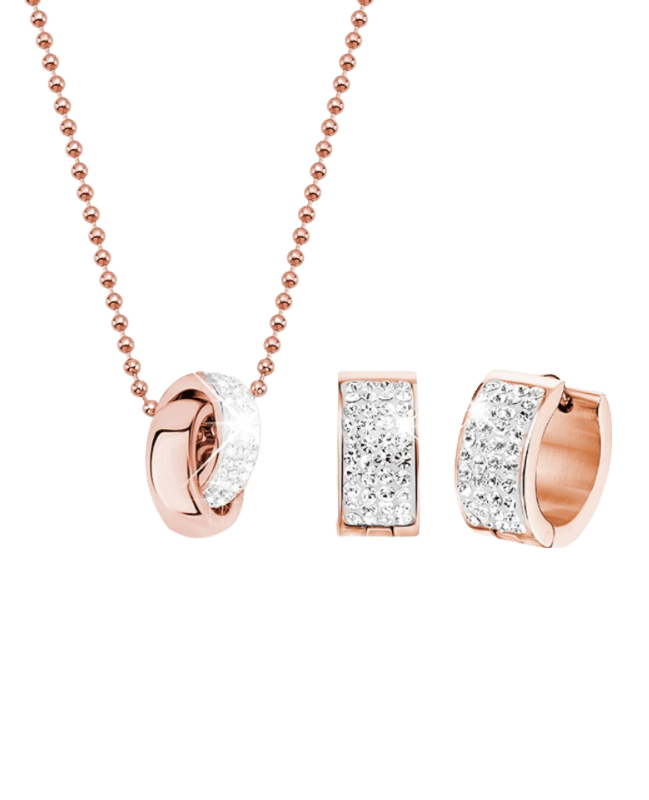 Stainless steel roséplated rose met kristal voor dames
