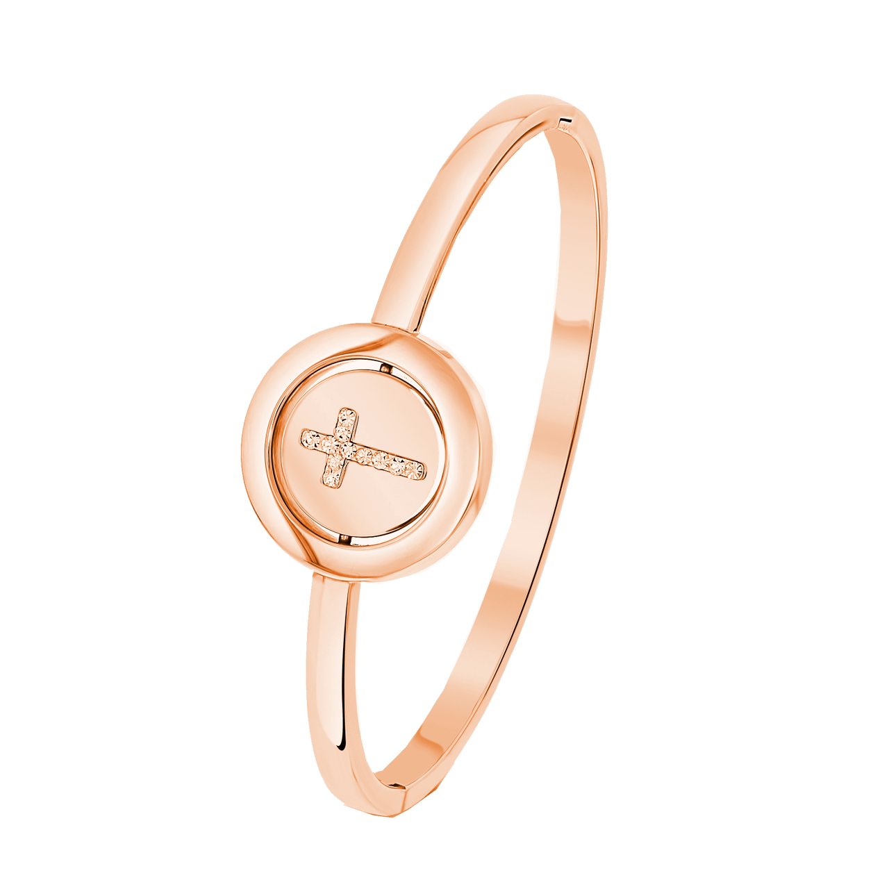 Stainless steel roséplated bangle met kristal voor dames
