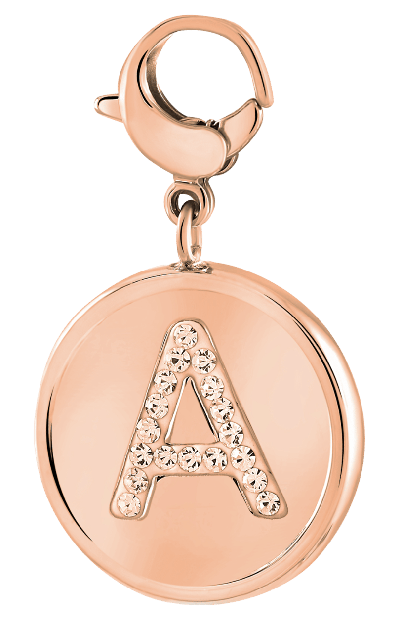 Gerecycleerd just.d stalen hanger roseplated letter kristal