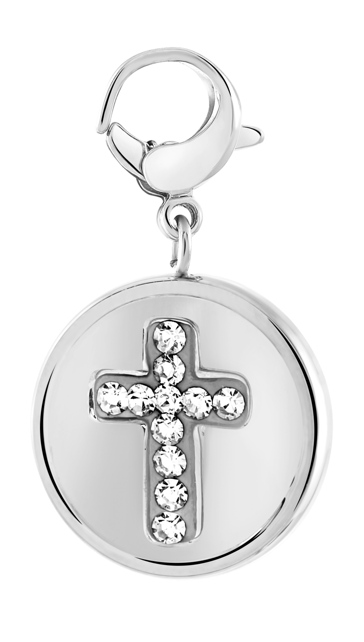 Gerecycled just.d stainless steel hanger kruis/faith met kristal