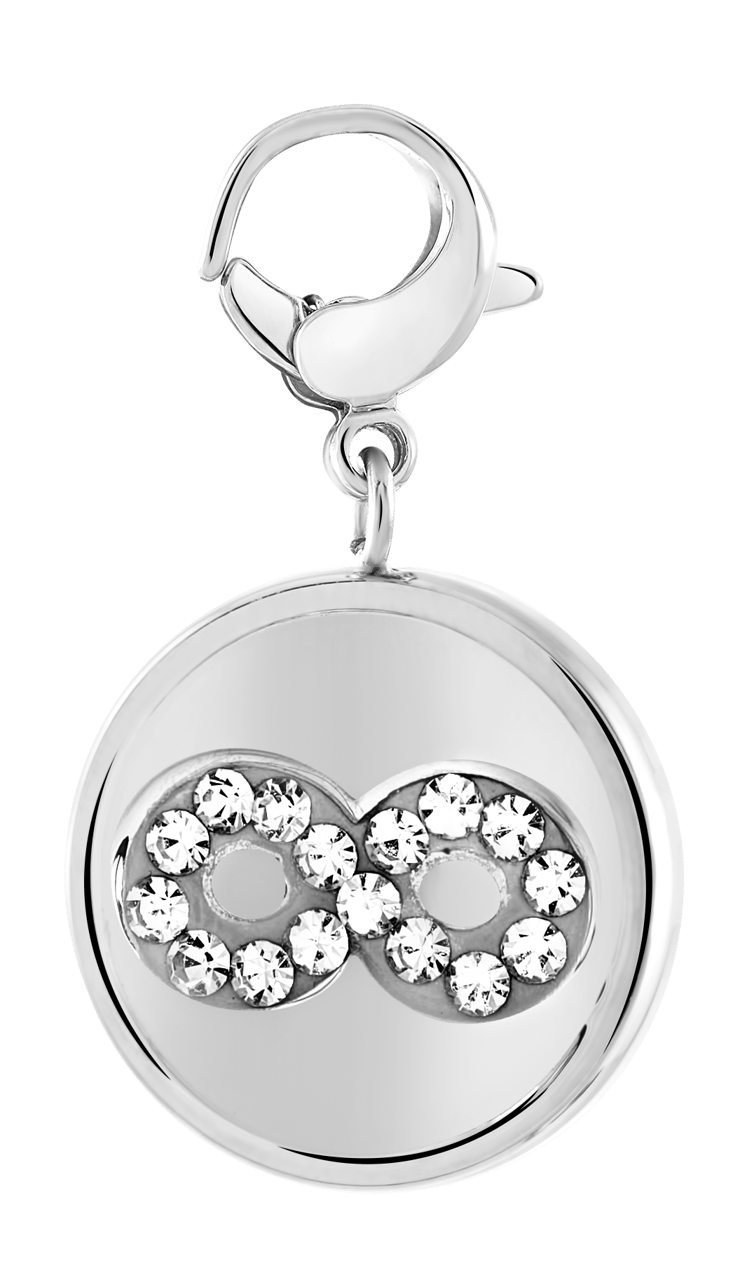 Gerecycleerd just.d stalen hanger infinity/forever met kristal