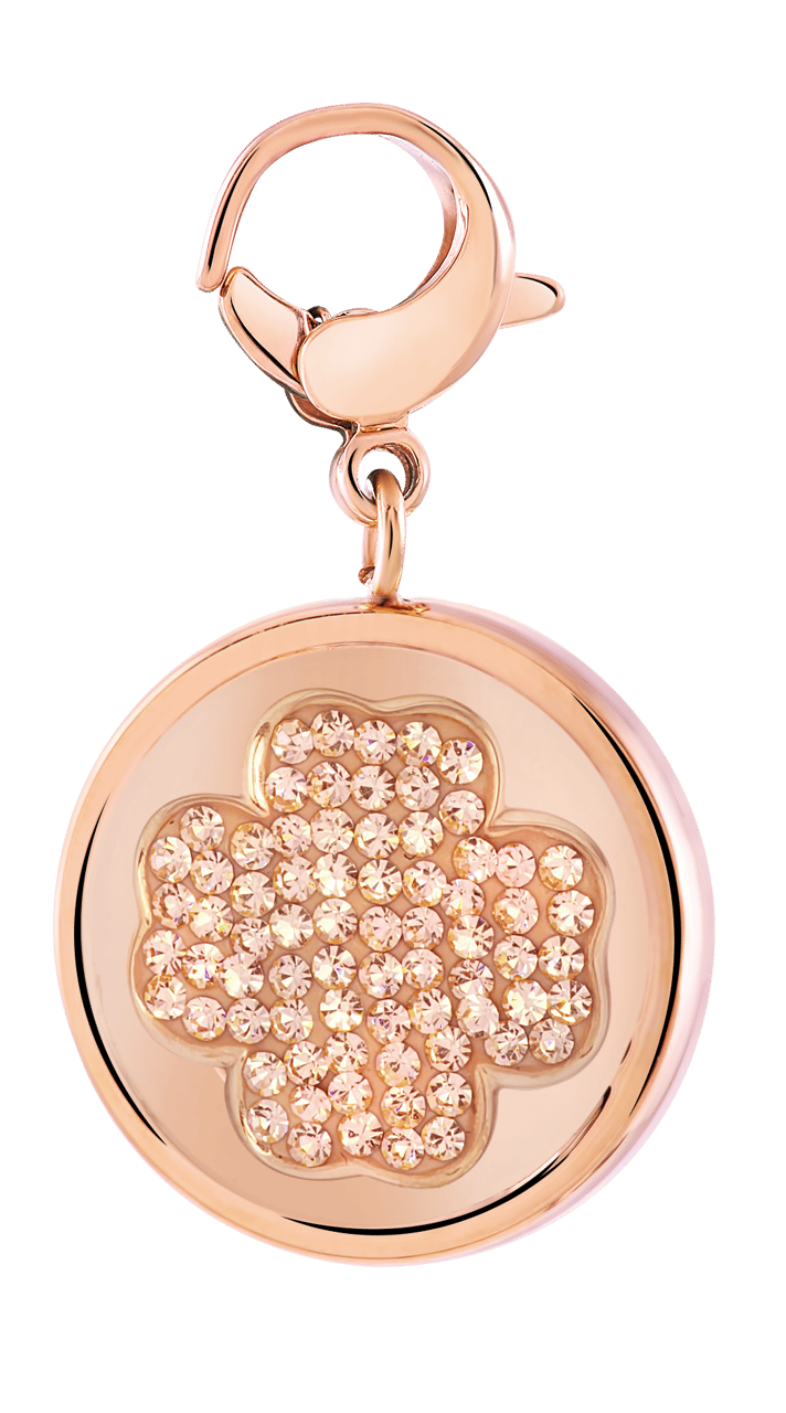 Gerecycled just.d stalen hanger rose klaver/luck kristal