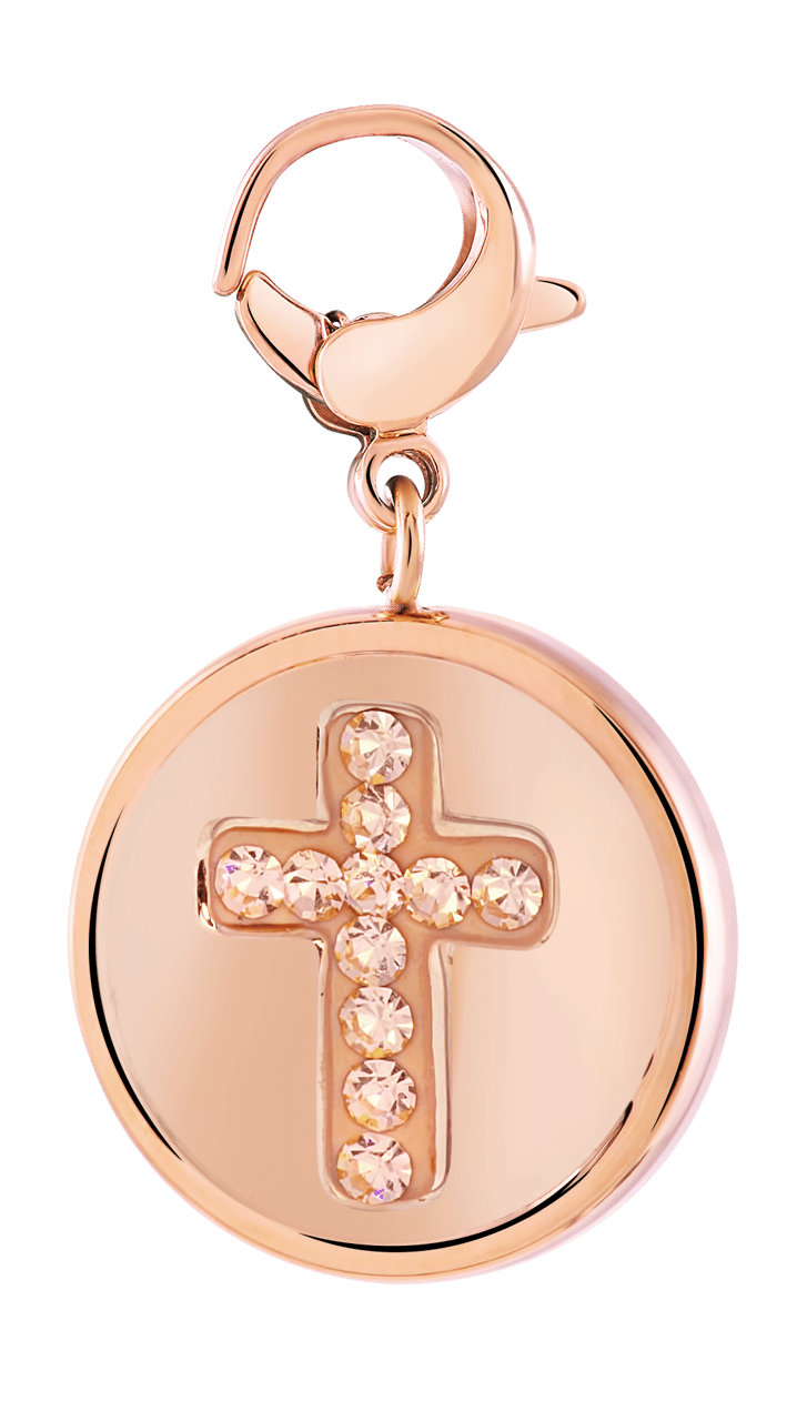Stalen roséplated hanger kruis met kristal voor dames