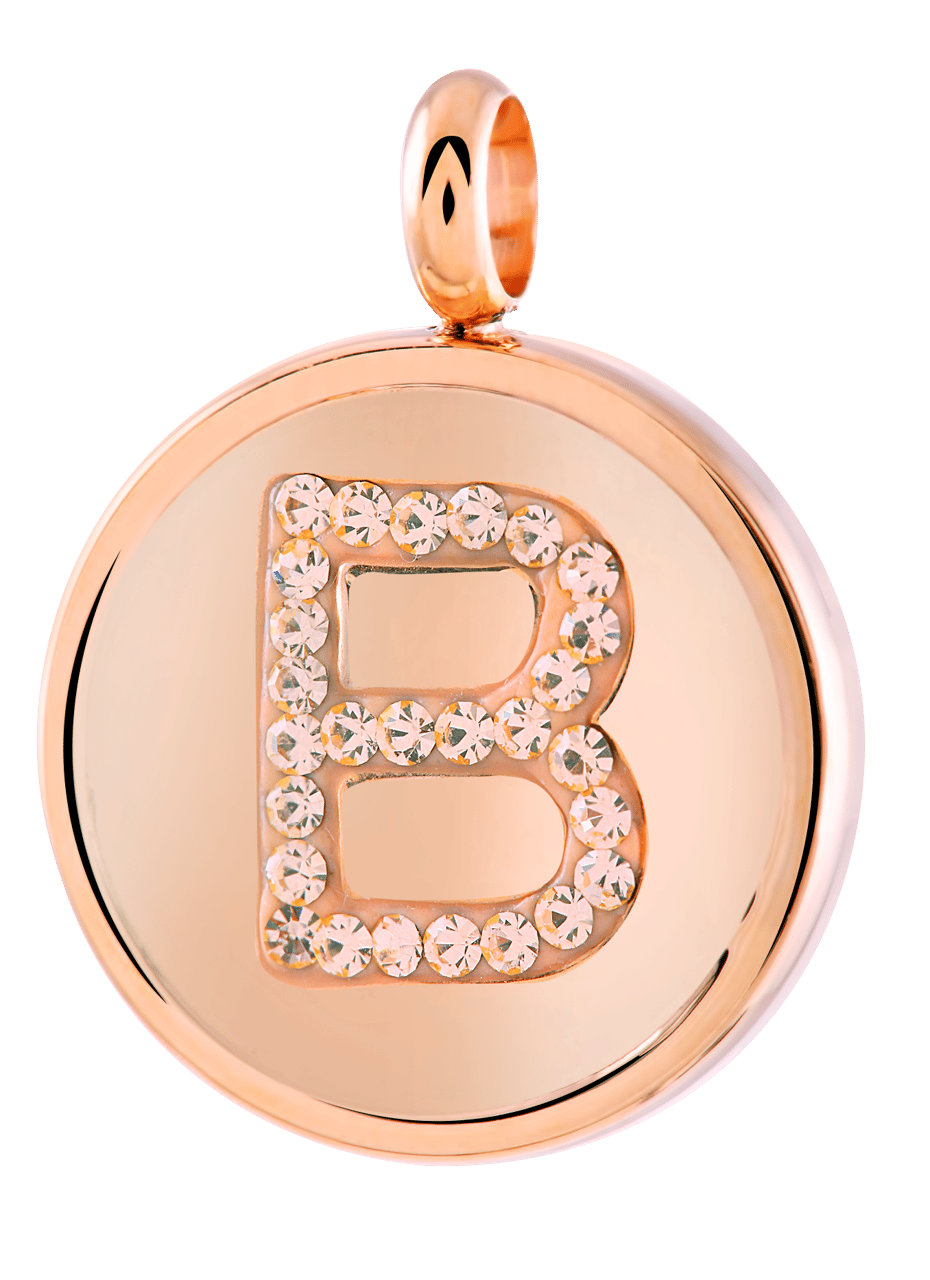 Gerecycleerd just.d stalen hanger roseplated letter kristal