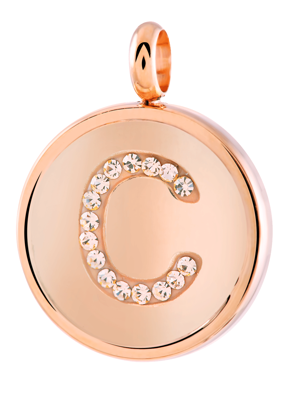 Stainless steel roséplated letterhanger met kristal voor dames