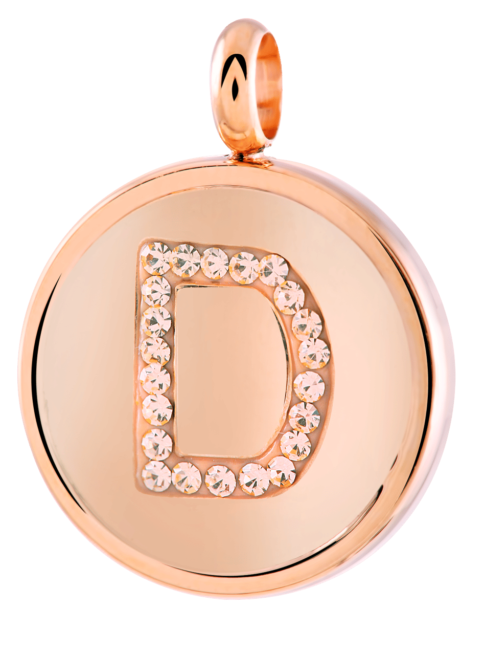 Stainless steel roséplated letterhanger met kristal voor dames