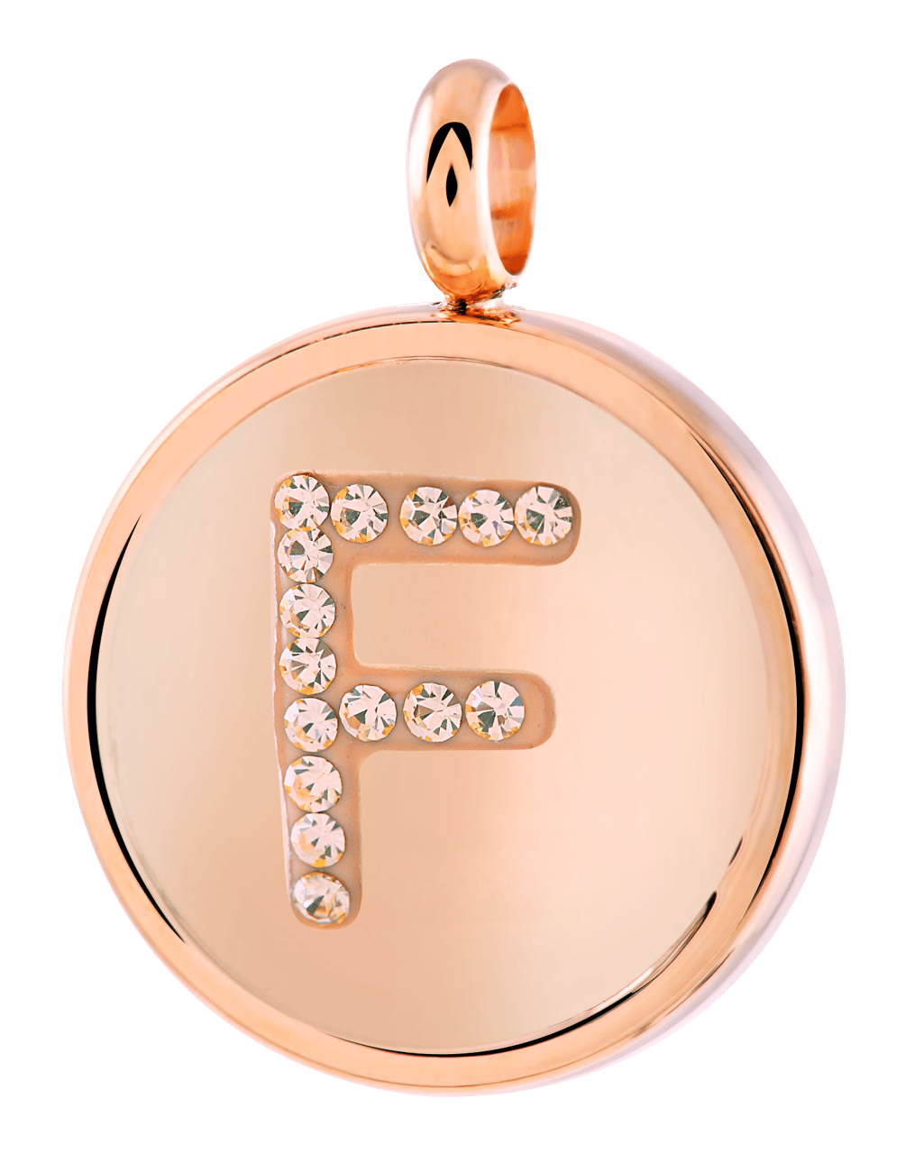 Stainless steel roséplated letterhanger met kristal voor dames