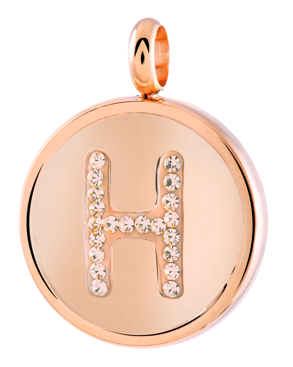 Stainless steel roséplated letterhanger met kristal voor dames