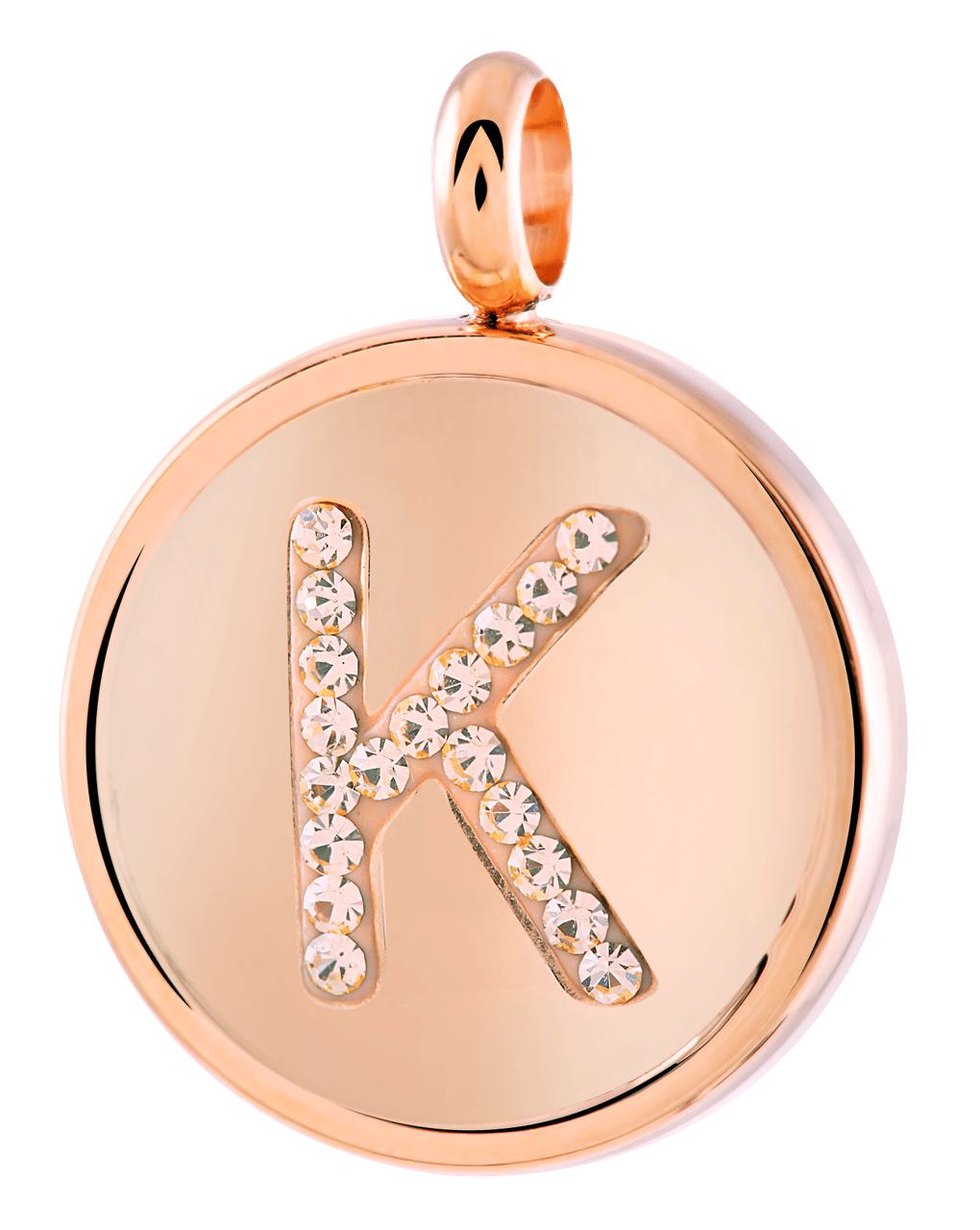 Stainless steel roséplated letterhanger met kristal voor dames