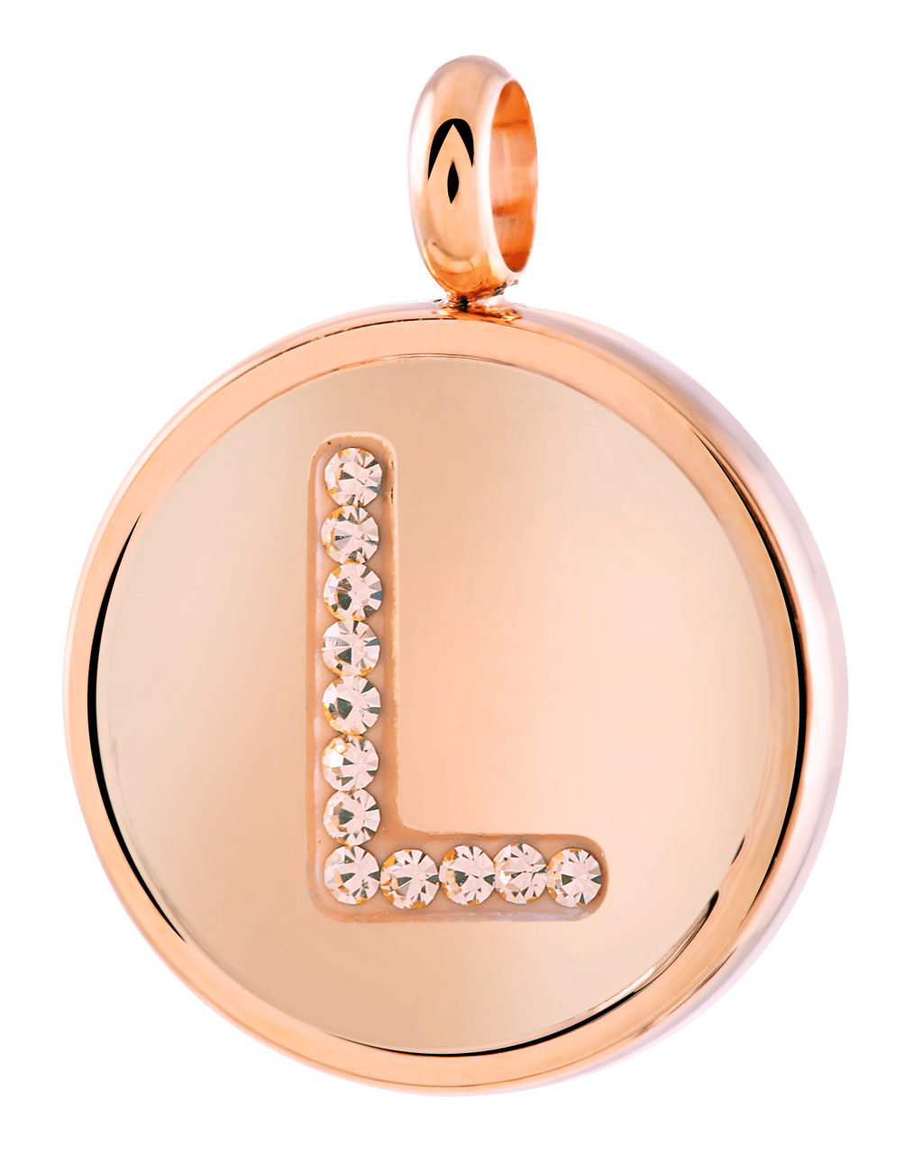 Stainless steel roséplated letterhanger met kristal voor dames