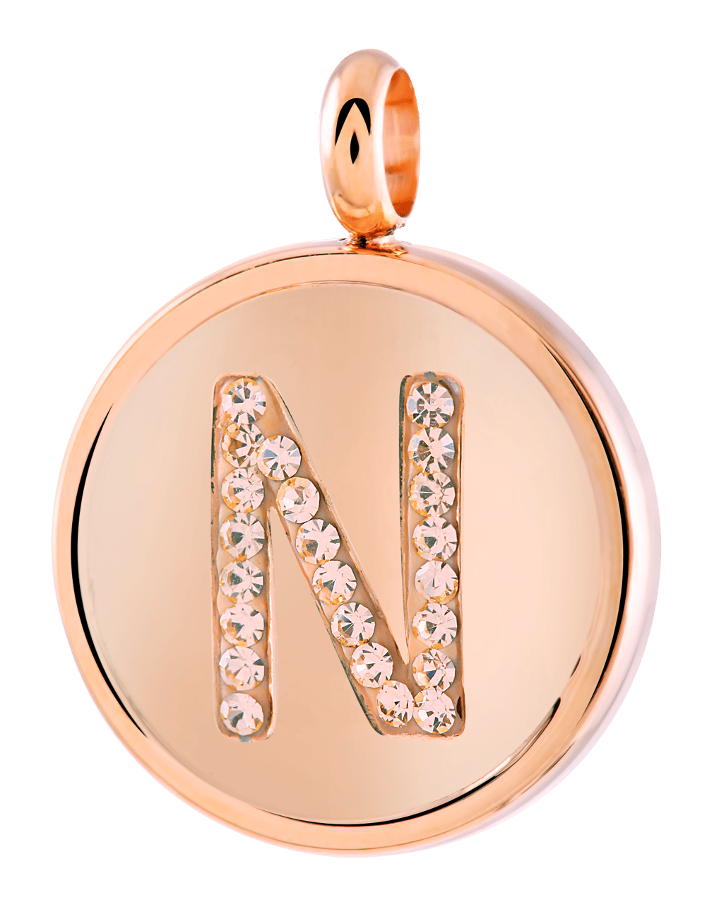 Stainless steel roséplated letterhanger met kristal voor dames