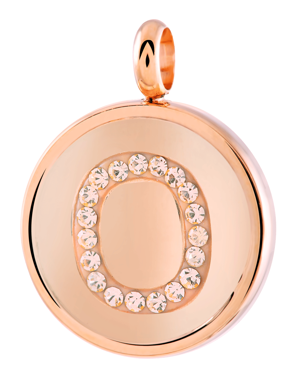 Stainless steel roséplated letterhanger met kristal voor dames