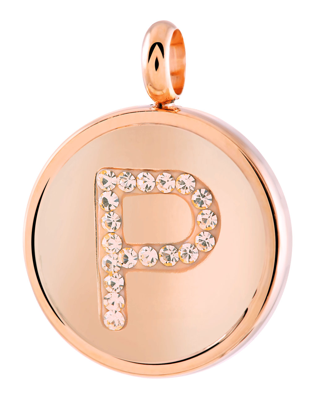 Stainless steel roséplated letterhanger met kristal voor dames