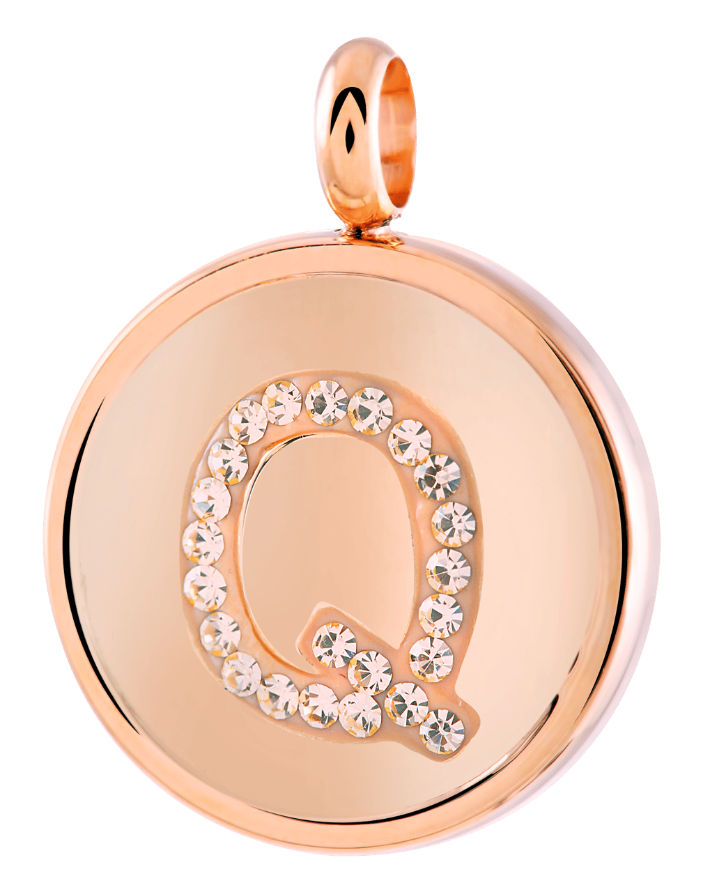 Stainless steel roséplated letterhanger met kristal voor dames