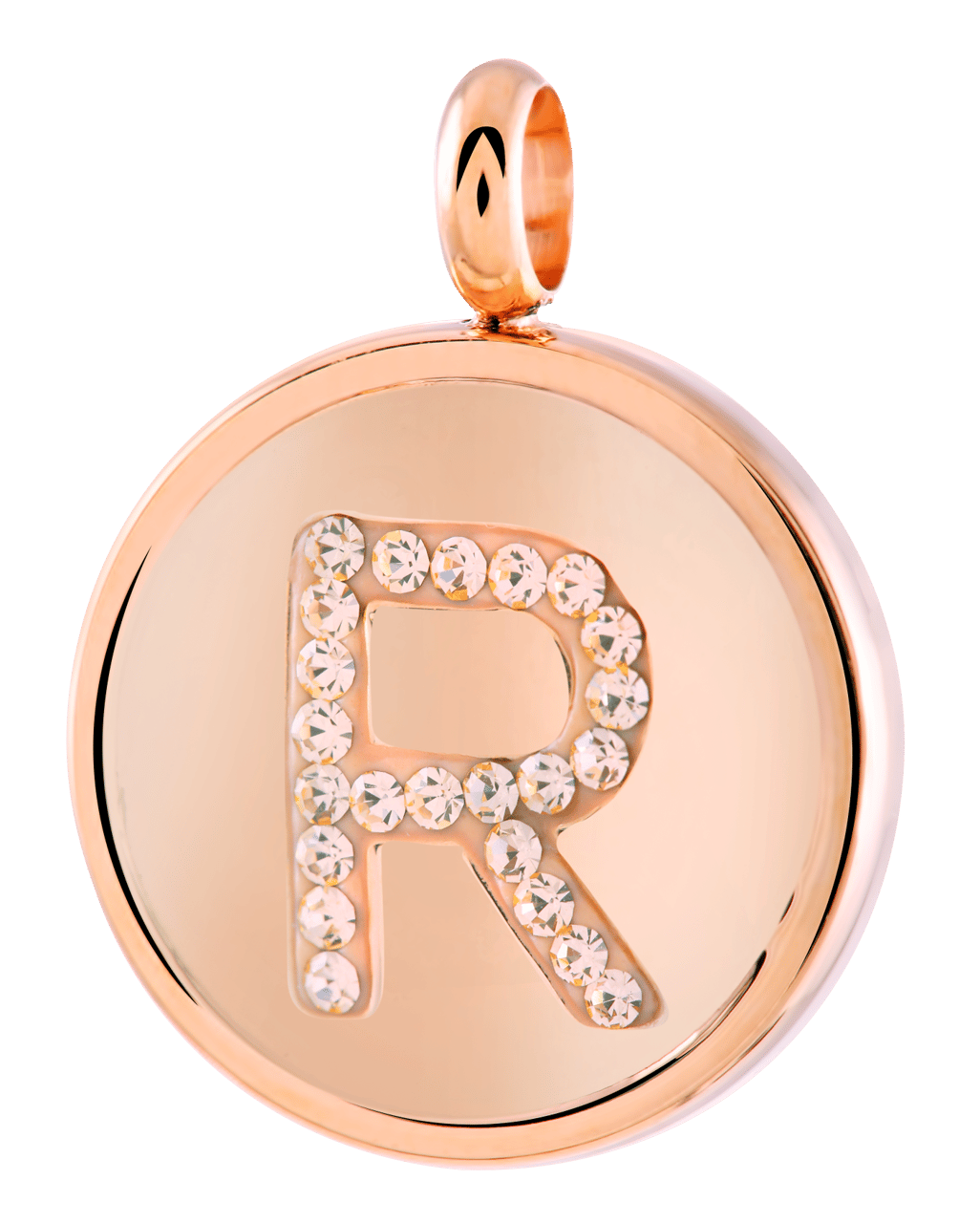 Stainless steel roséplated letterhanger met kristal voor dames