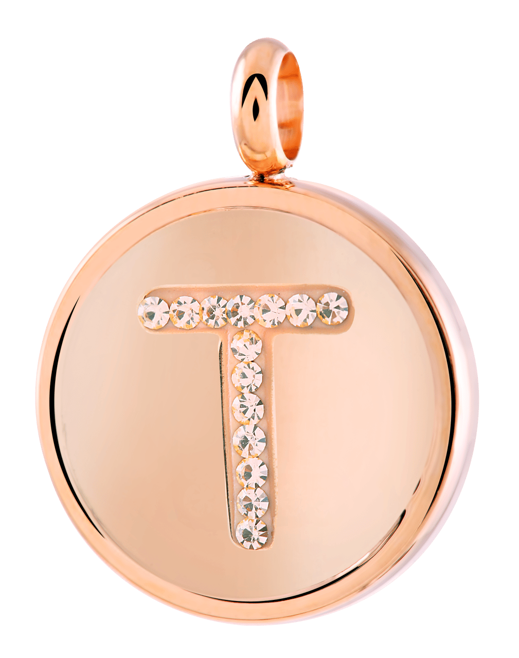 Stainless steel roséplated letterhanger met kristal voor dames