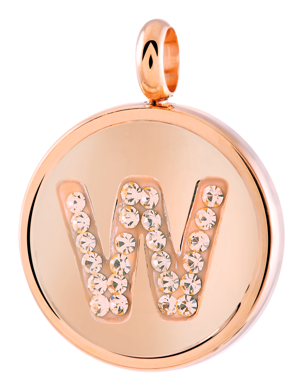 Stainless steel roséplated letterhanger met kristal voor dames