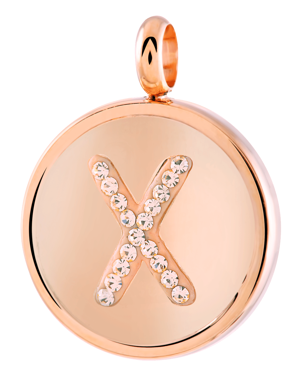 Stainless steel roséplated letterhanger met kristal voor dames