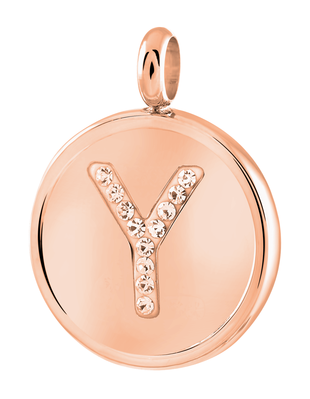 Stainless steel roséplated letterhanger met kristal voor dames