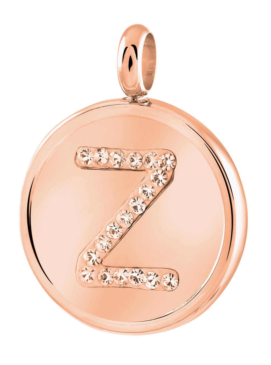 Stainless steel roséplated letterhanger met kristal voor dames