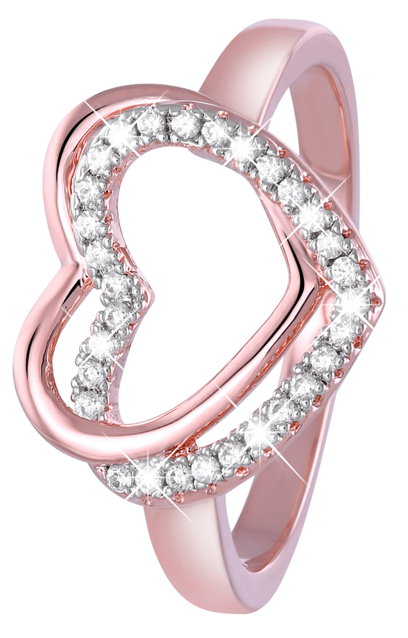 Eve roseplated ring dubbel hart met zirkonia
