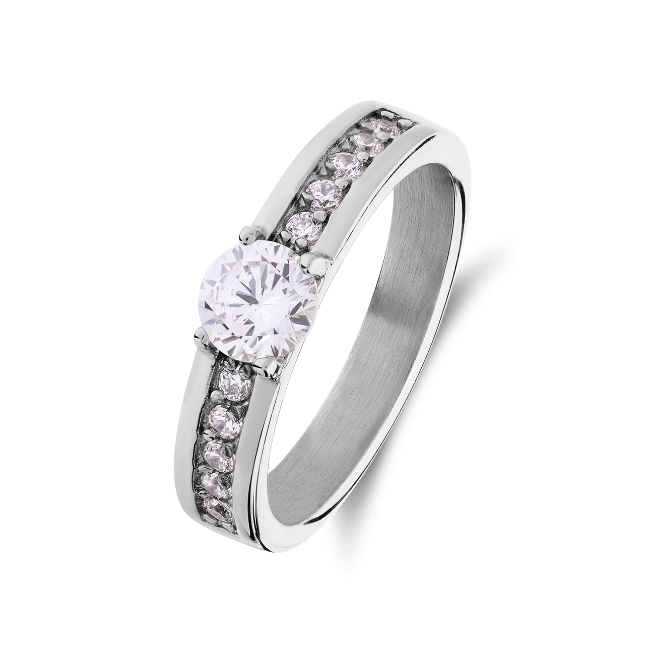 Gerecycled stainless steel verlovingsring florence met zirkonia