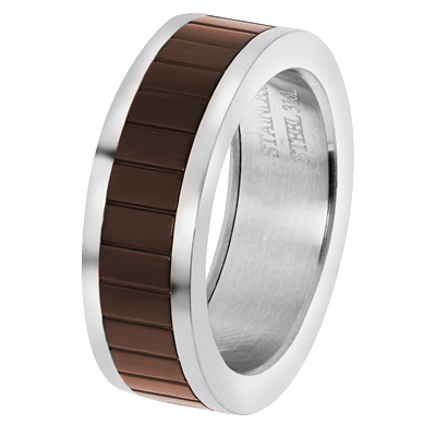 Stainless steel ring met bruin