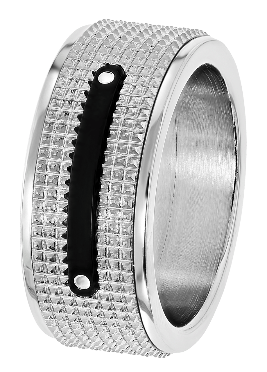 Gerecycled stainless steel ring met zwarte accenten