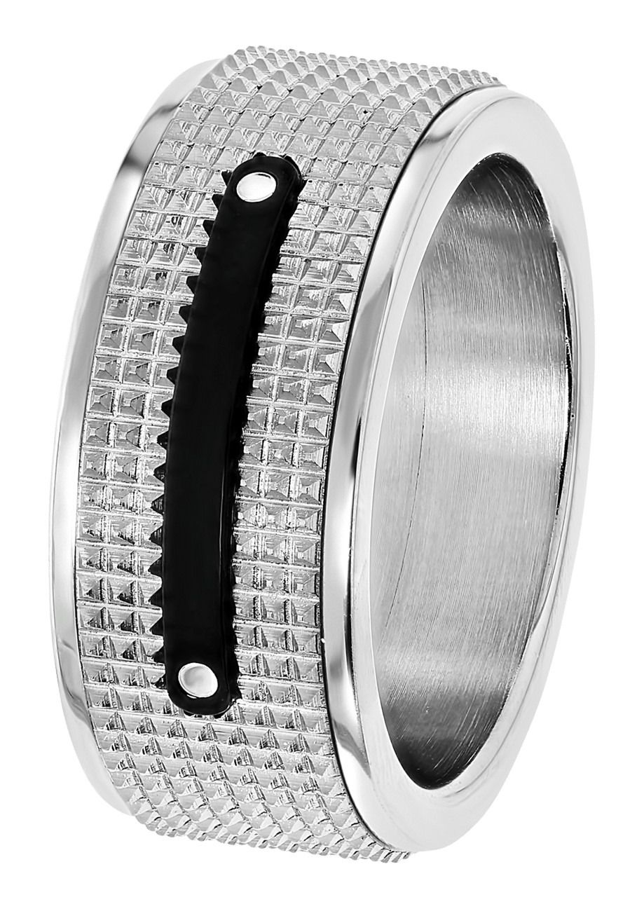 Gerecycled stalen ring met zwarte accenten