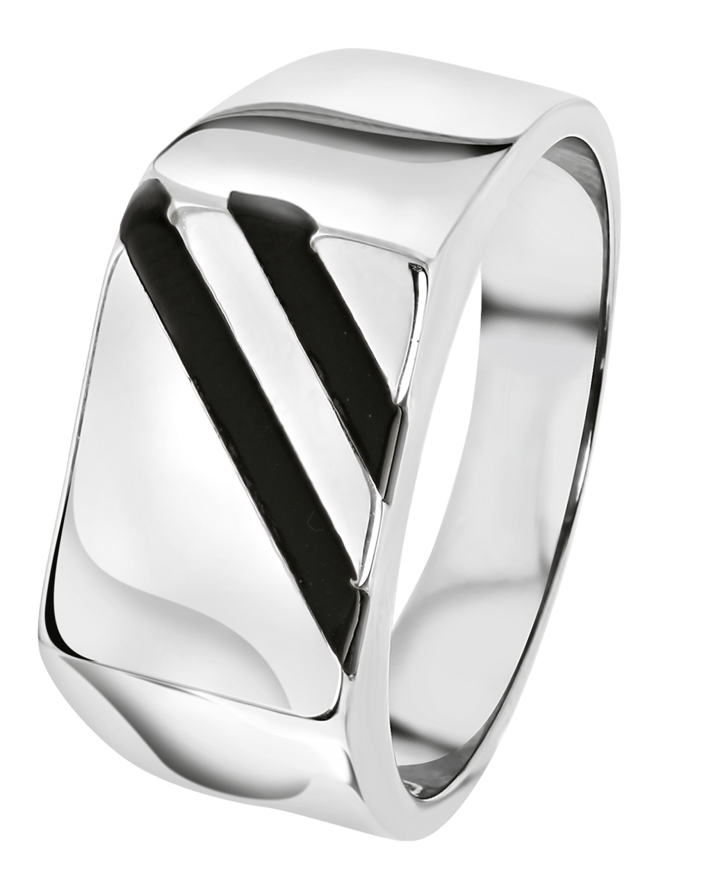 Gerecycled stainless steel heren zegelring met zwarte accenten