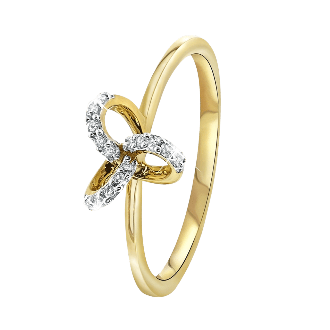 14 karaat geelgouden ring met 15 diamanten 0,07ct