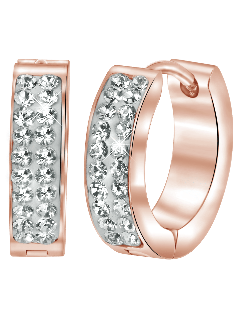 Gerecycleerd stalen oorbellen roseplated met kristal