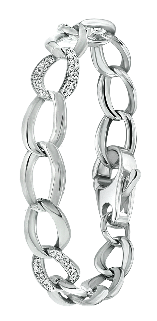 Gerecycleerd stainless steel armband gourmetschakel met kristal