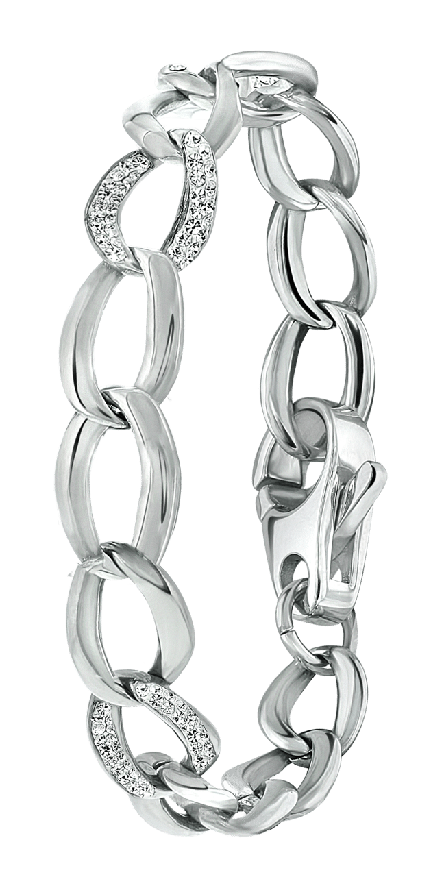 Gerecycleerd stalen armband gourmetschakel met kristal