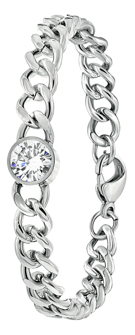 Gerecycled stalen armband gourmetschakel met zirkonia