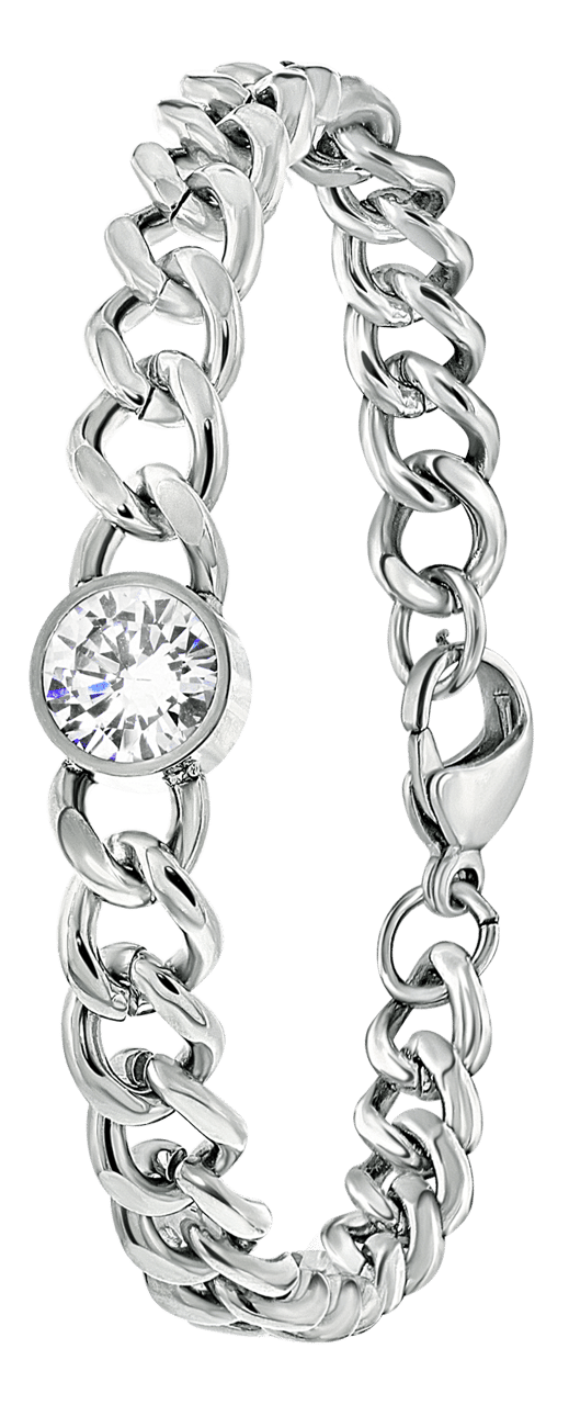 Gerecycleerd stainless steel armband gourmetschakel met zirkonia