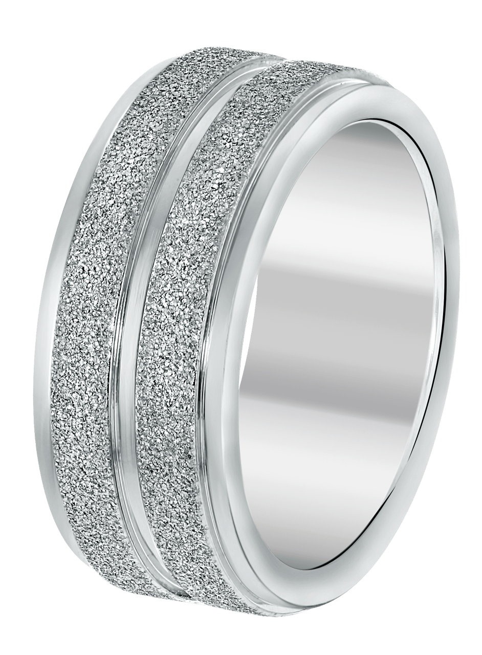 Gerecycled stainless steel ring met 2rijen diamond cut