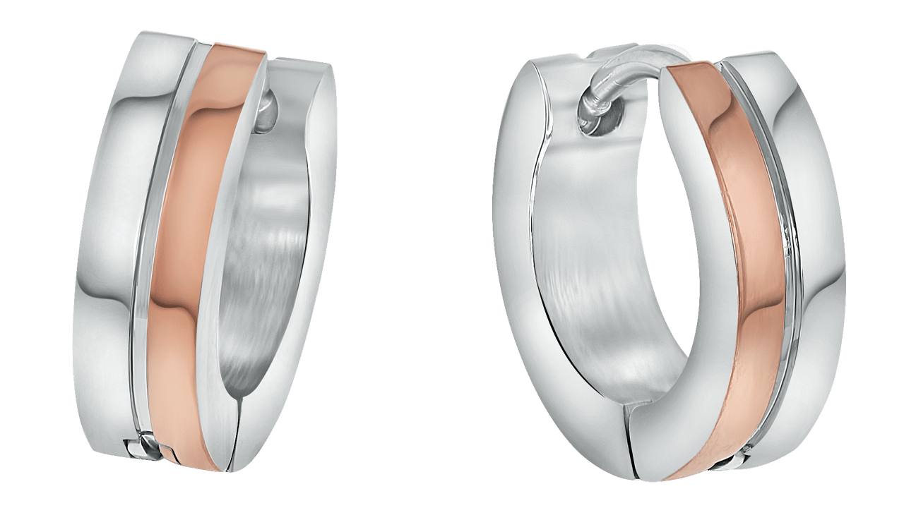 Gerecycleerd stainless steel oorbellen stainless steel/roseplated