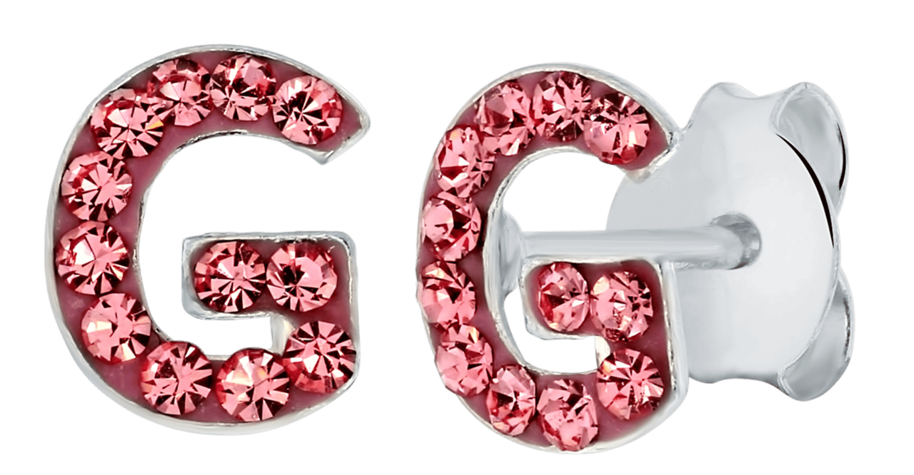 Silberne Kinderohrringe Initalien rosa Kristall