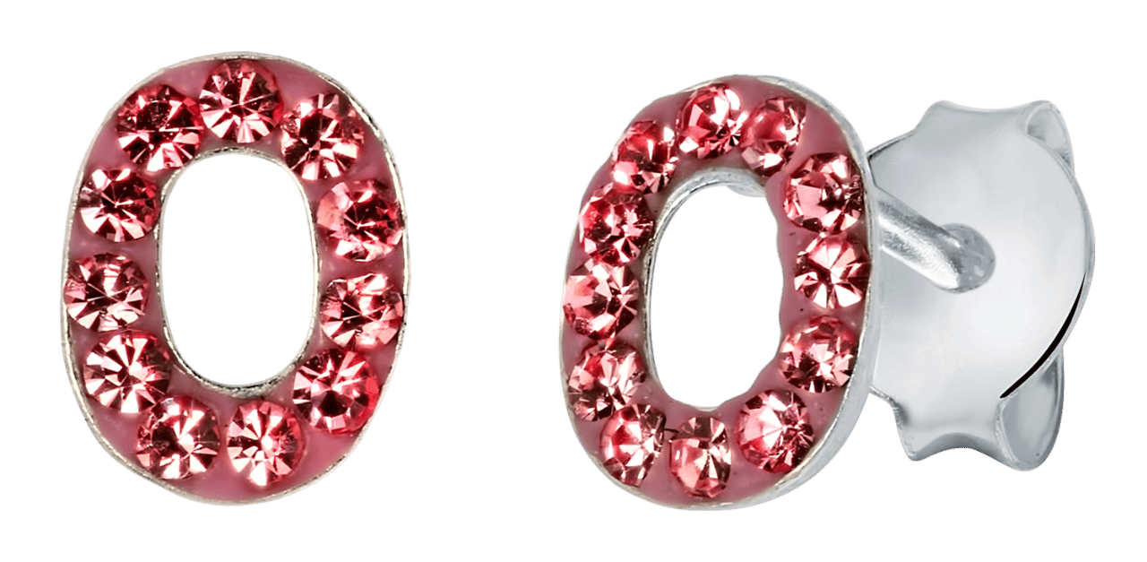 Zilveren kinderoorbellen initialen roze kristal