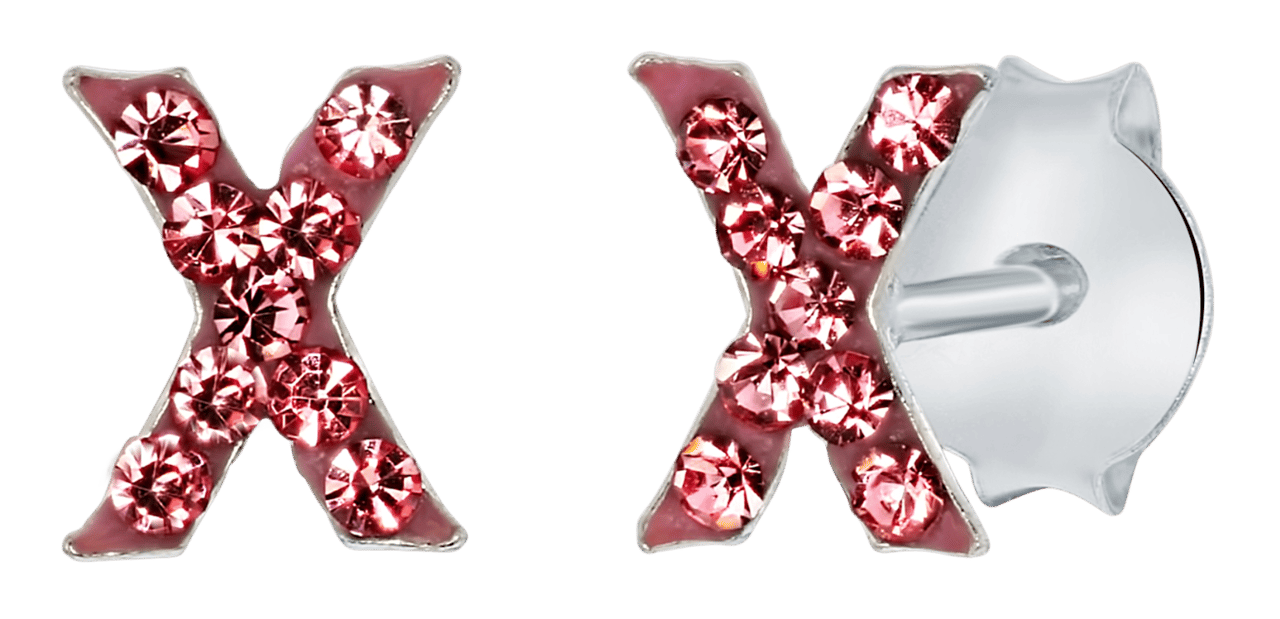 Zilveren kinderoorbellen initialen roze kristal